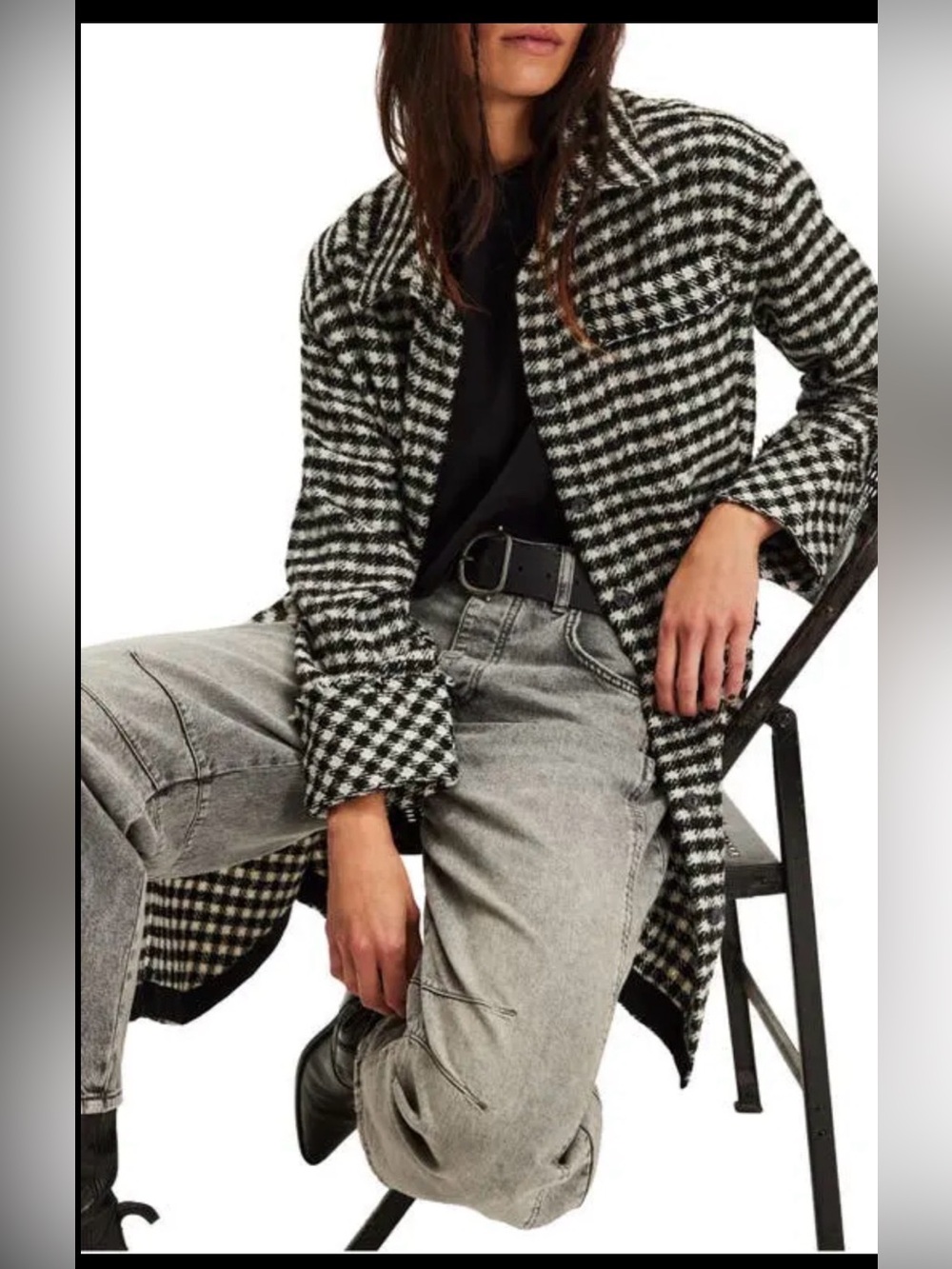 FREE PEOPLE x We The Free Get Around Houndstooth Shirt Jacket size large - Picture 9 of 14